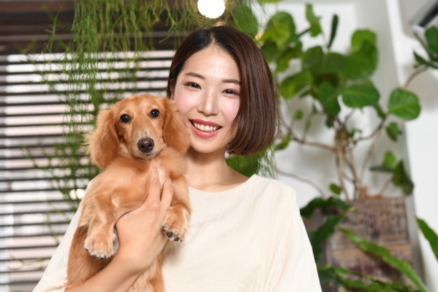 水道橋の物件でペットを飼っている女性の画像